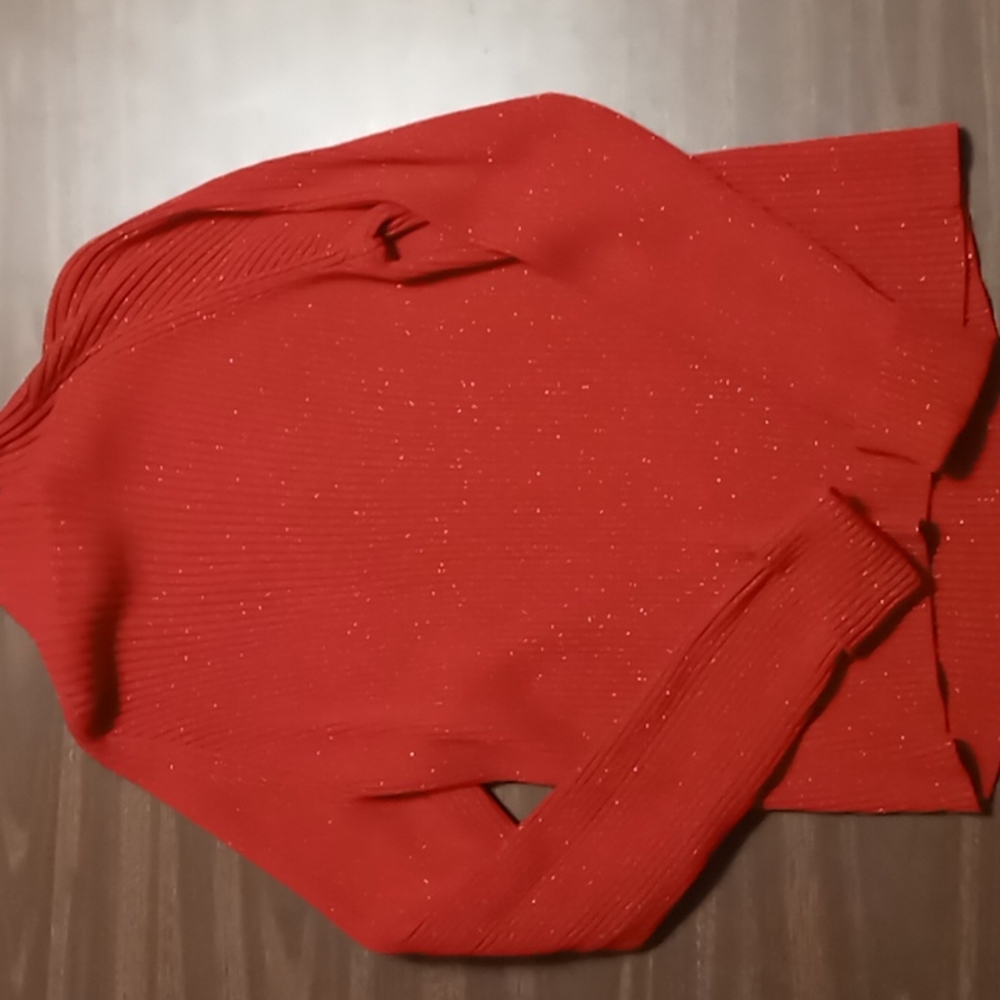 Studio Works Red Glitter Sweater w Cuffed Sleeves XL - Picture 2 of 4